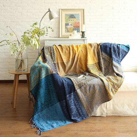 Bohemian Bliss Unveiled - High-Quality Cotton Thread Blanket for Versatile Styling - FlaxLin Eco Textiles