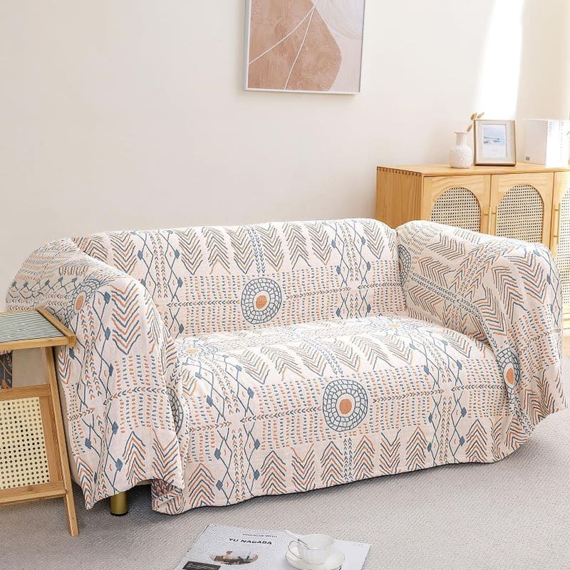 Japanese Elegance: Natural Combed Cotton Sofa Cover Throw Blanket - FlaxLin Eco Textiles