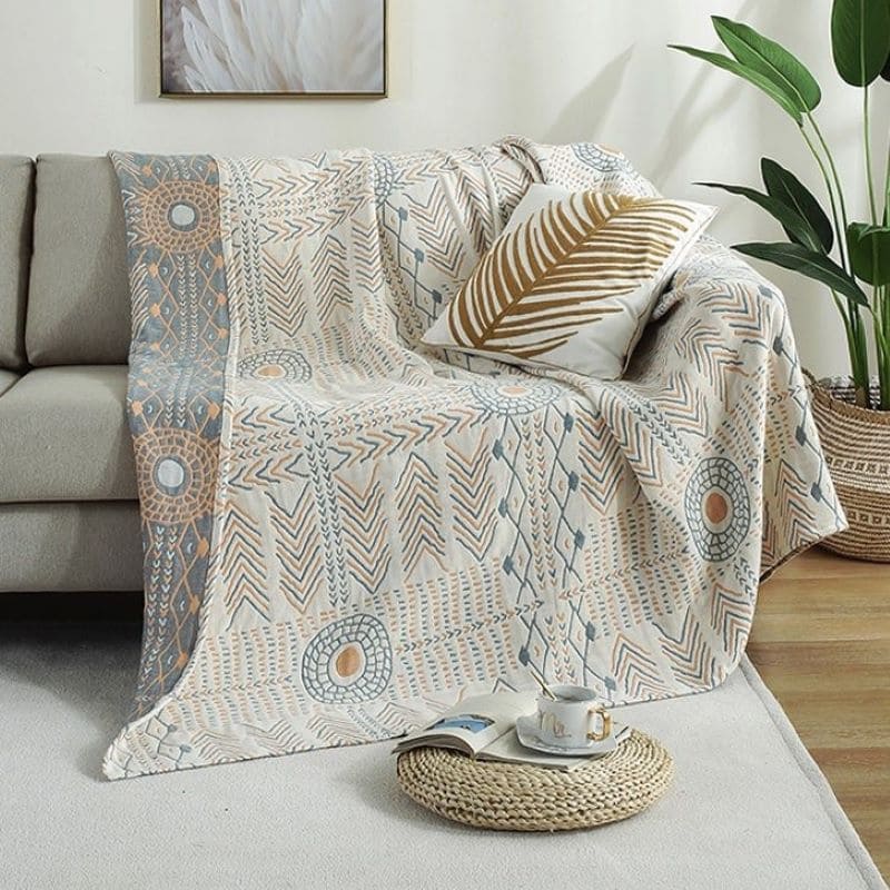 Japanese Elegance: Natural Combed Cotton Sofa Cover Throw Blanket - FlaxLin Eco Textiles