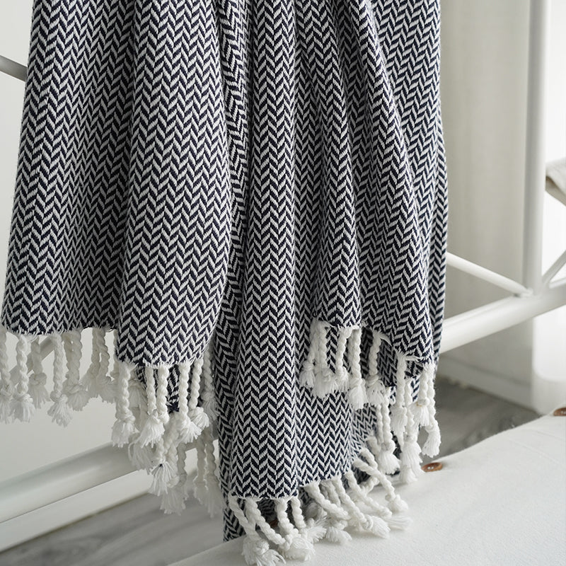 Pure Cotton Sofa Decorative Blanket - Stylish Comfort in Fashionable Monochrome - FlaxLin Eco Textiles
