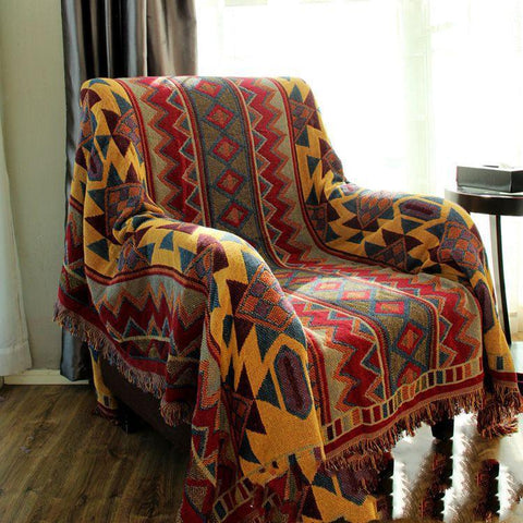 Boho Chic: Geometric Tapestry Sofa & Bed Blanket - FlaxLin Eco Textiles