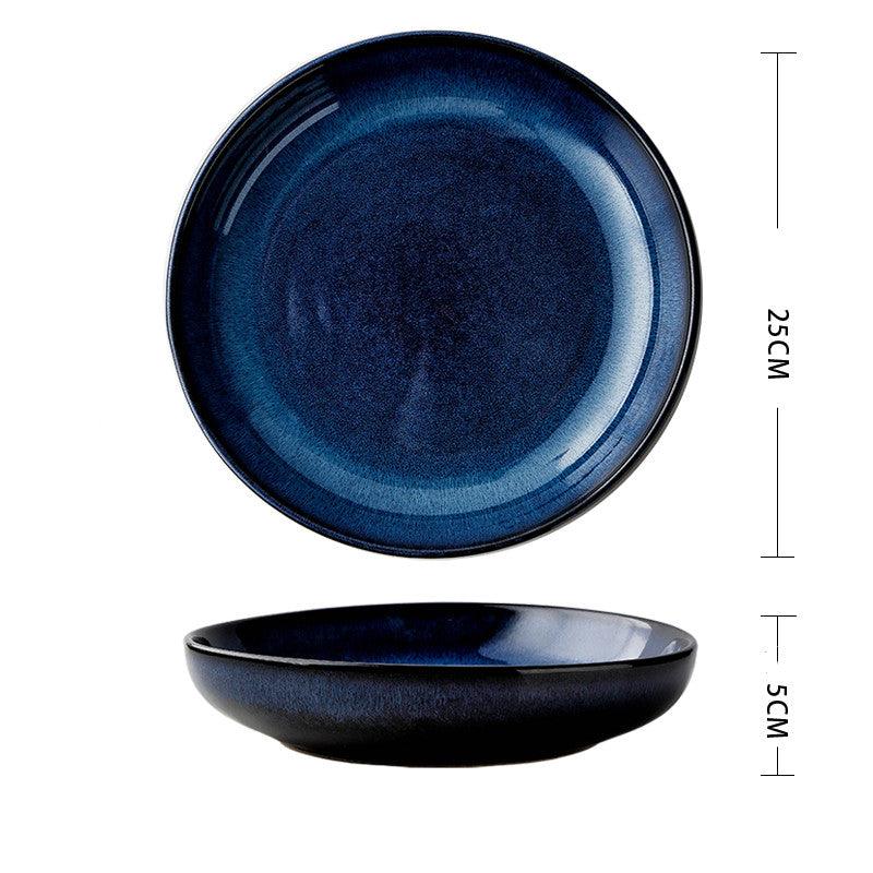 Cat Eye Blue Ceramic Deep Plate: Elegance Meets Function - FlaxLin Eco Textiles