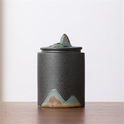 Japanese Style Hand-Painted Tea Canisters: Distant Mountains - FlaxLin Eco Textiles