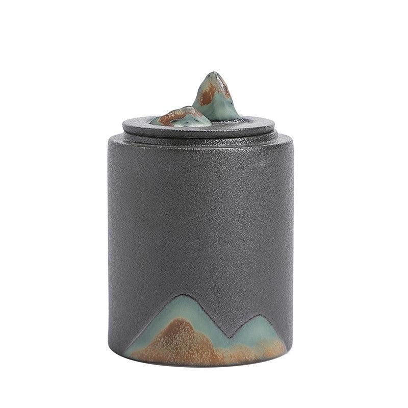 Japanese Style Hand-Painted Tea Canisters: Distant Mountains - FlaxLin Eco Textiles