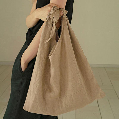 Linen Sail Underarm Satchel for Ladies - Spacious Elegance in Natural Tones - FlaxLin Eco Textiles