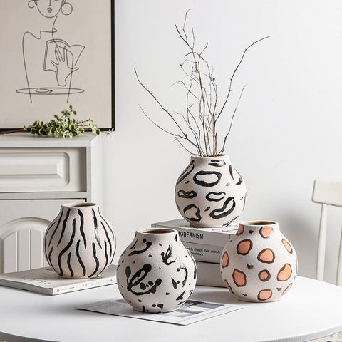 Nordic Simple Hand-Painted Ceramic Household Vase - FlaxLin Eco Textiles