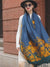 Women's Pure Wool Scarf - Multifunctional Ethnic Elegance in Captivating Blue with Plants and Flowers Pattern