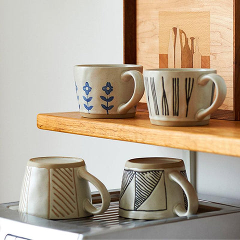 Stoneware Retro Hand-Squeezed Ceramic Cup - FlaxLin Eco Textiles