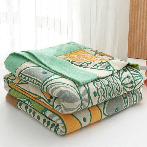 Van Gogh Fish Green Summer Cotton Towel Quilt - FlaxLin Eco Textiles