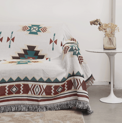 Versatile Ethnic Elegance: Cotton Sofa Towel & Multi-Use Carpet - FlaxLin Eco Textiles