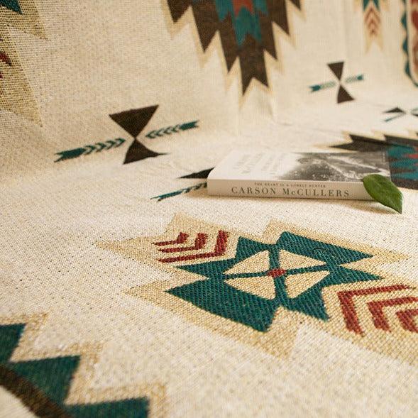Vintage Americana: Casual Cotton Blanket Sofa Cover - FlaxLin Eco Textiles