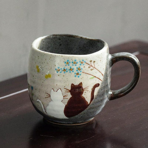 Whimsical Cat Hand-Painted Ceramic Milk Mug - FlaxLin Eco Textiles