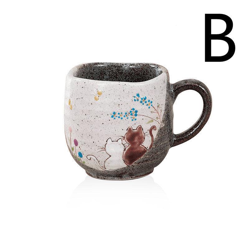 Whimsical Cat Hand-Painted Ceramic Milk Mug - FlaxLin Eco Textiles