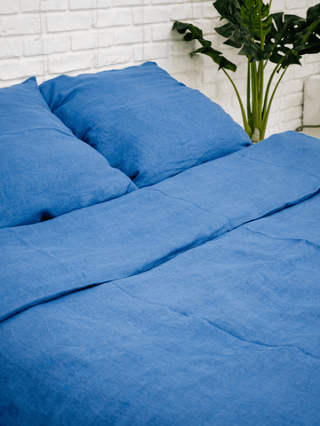 Blue Soft Linen Bedding Set (The set includes 4 items of blue color) - Bedroom, label, Linen bedding set - FlaxLin Eco Textiles