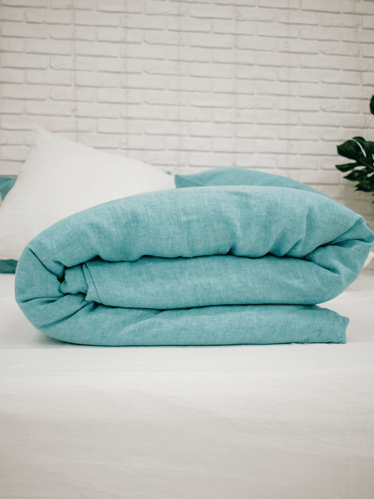 Green melange soft linen duvet cover - Bedroom, Linen duvet cover - FlaxLin Eco Textiles 1500