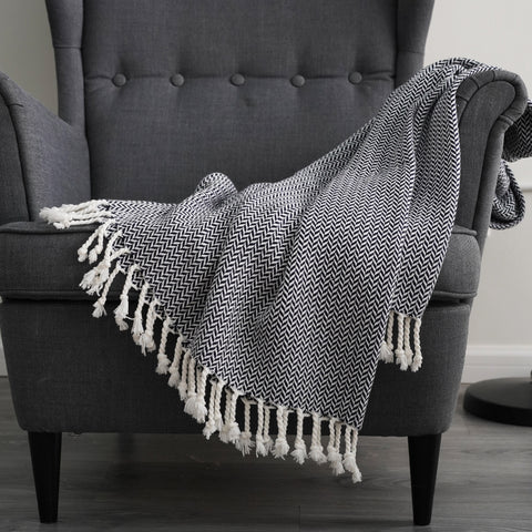 Pure Cotton Sofa Decorative Blanket - Stylish Comfort in Fashionable Monochrome - FlaxLin Eco Textiles
