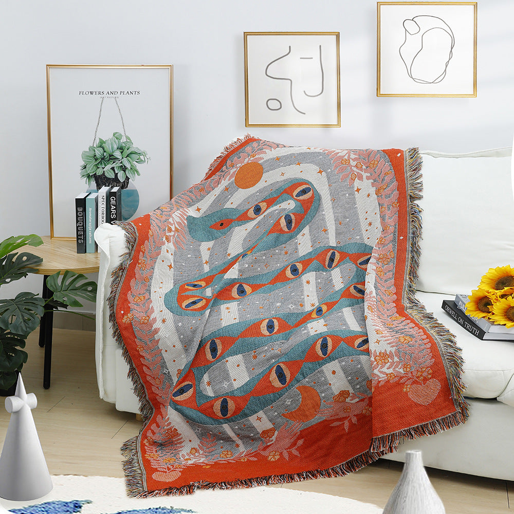 Boho Casual Fringe Blanket - Geometric Charm with American Style for All-Season Comfort