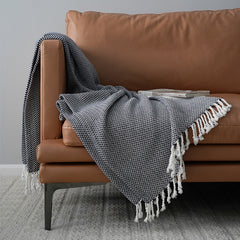 Pure Cotton Sofa Decorative Blanket - Stylish Comfort in Fashionable Monochrome - FlaxLin Eco Textiles