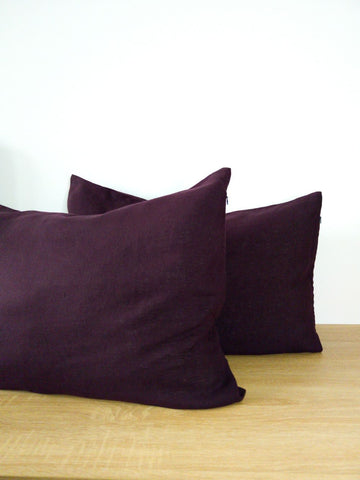 Set of Dark Purple Linen Pillowcases - FlaxLin Eco Textiles