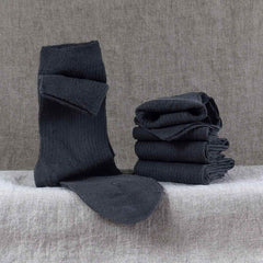 Linen relax stripes socks in black - FlaxLin Eco Textiles