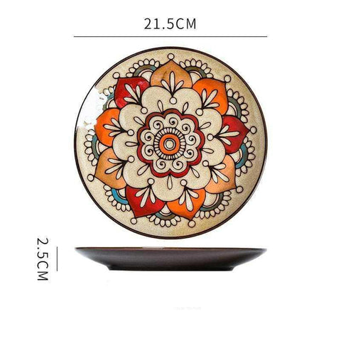 American Elegance: Hand-Painted Floral Round Dinner Plate - FlaxLin Eco Textiles
