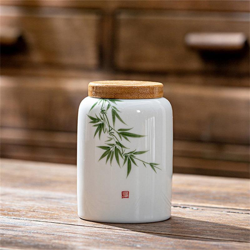 Artistic Ceramic Canisters: Hand-Painted Elegance for Loose Tea Storage - FlaxLin Eco Textiles