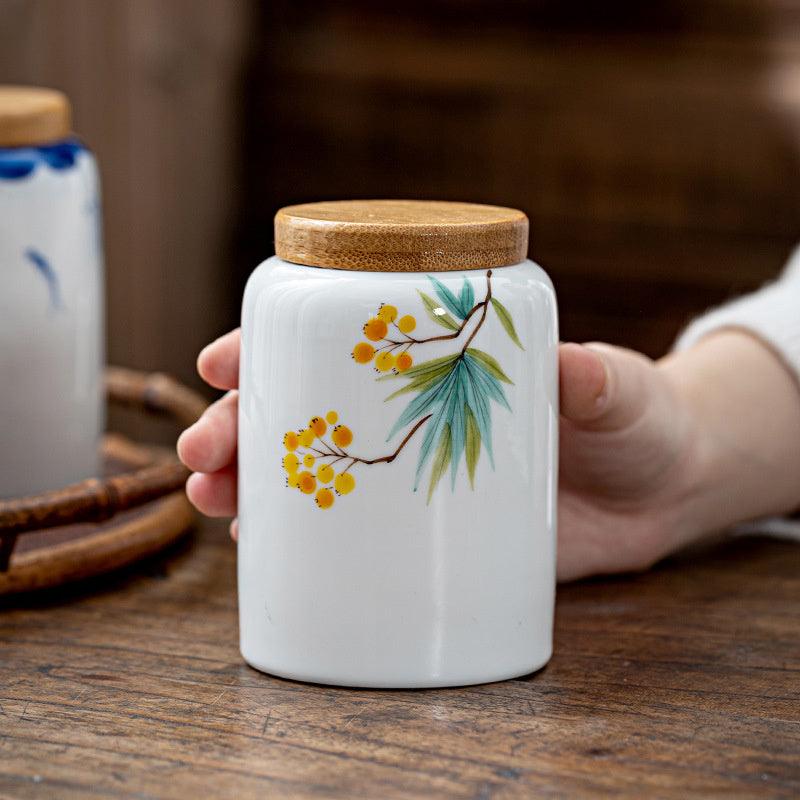 Artistic Ceramic Canisters: Hand-Painted Elegance for Loose Tea Storage - FlaxLin Eco Textiles