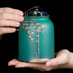 Artistic Ceramic Tea Caddy Collection: Hand-Painted Elegance for Tea Storage - FlaxLin Eco Textiles