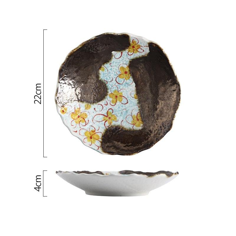 Artistic Elegance: Hand-Painted Marbled Polygonal Round Dinner Plate - FlaxLin Eco Textiles