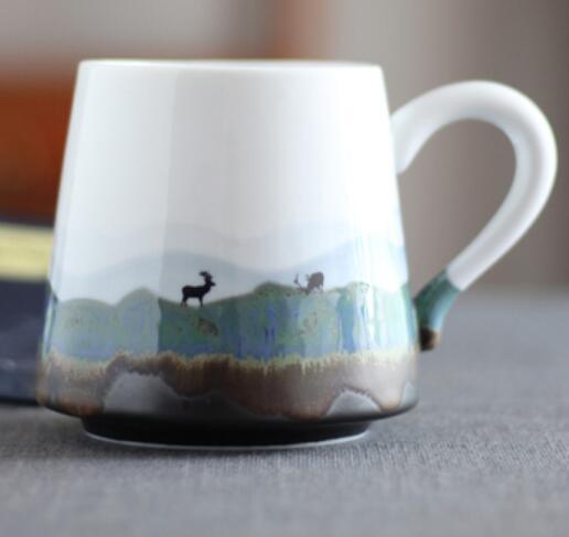 Artistic Hand-Painted Ceramic Cup: Nature's Elegance in Every Sip - FlaxLin Eco Textiles