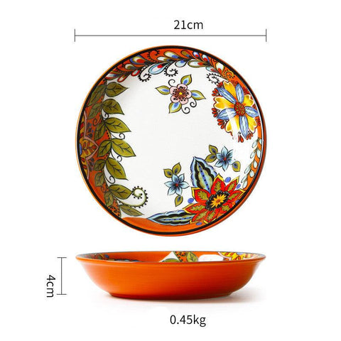 Blossoming Pastoral Elegance: Ceramic Home Dinner Plate - FlaxLin Eco Textiles