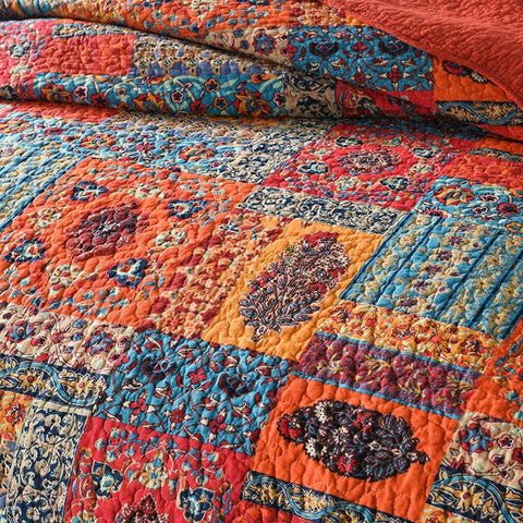 Bohemian Abstract Geometric Cotton Quilt - FlaxLin Eco Textiles