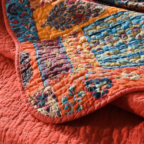 Bohemian Abstract Geometric Cotton Quilt - FlaxLin Eco Textiles