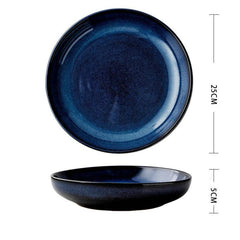 Cat Eye Blue Ceramic Deep Plate: Elegance Meets Function - FlaxLin Eco Textiles