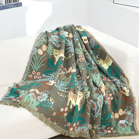 Narzuta na sofę z czystej bawełny - wzór tygrysa w dżungli | Prosta i nowoczesna elegancja gospodarstwa domowego