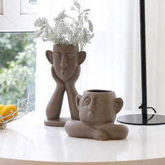 Ceramic Abstract Face Vase Decoration - FlaxLin Eco Textiles