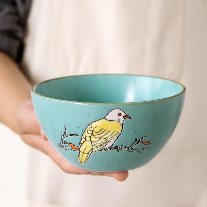 Chinese Elegance: Hand-Painted Bird Bowl Set (4 pcs) - FlaxLin Eco Textiles