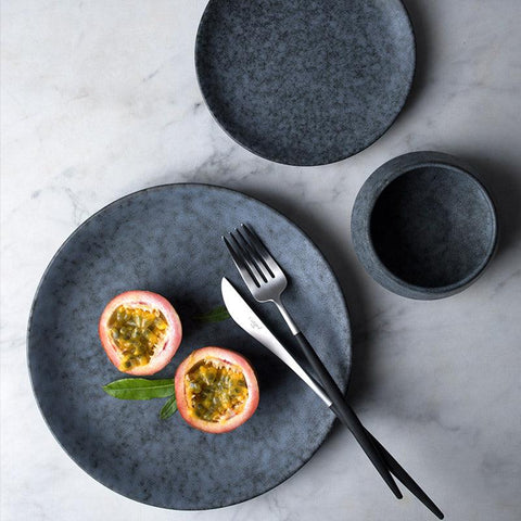 European Retro Elegance: GIN Gray Ceramic Breakfast Plate - FlaxLin Eco Textiles