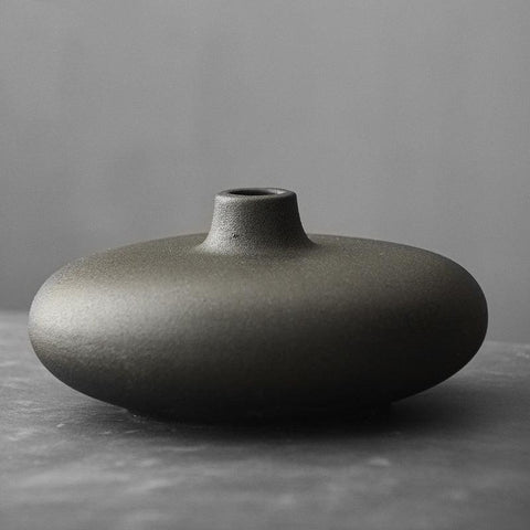 Glazed Japanese Black Porcelain Antique Ceramic Vase - FlaxLin Eco Textiles