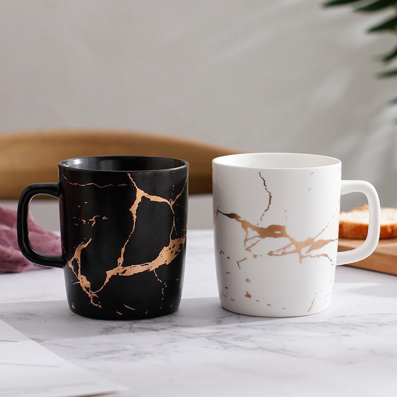 Golden Marbled Elegance: European-Styled Ceramic Cup - FlaxLin Eco Textiles