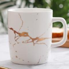 Golden Marbled Elegance: European-Styled Ceramic Cup - FlaxLin Eco Textiles
