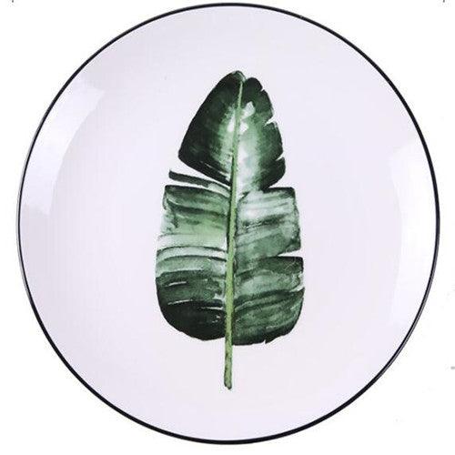 Greenery Delight: Cartoon Plant-Themed Porcelain Plate - FlaxLin Eco Textiles