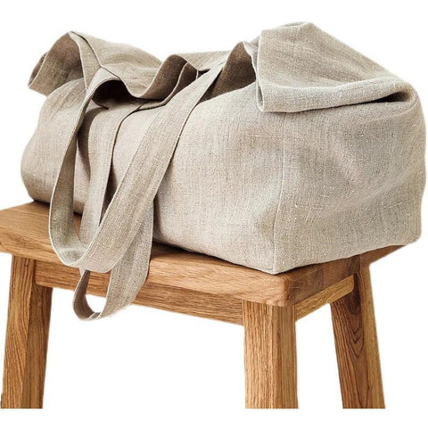 Natural Pure Linen Large Beach Bag - Spacious & Eco-Friendly - FlaxLin Eco Textiles
