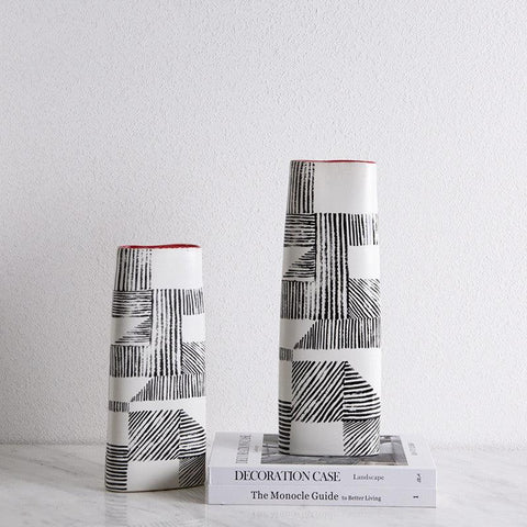 Nordic Minimalist Ceramic Creative Hand-painted Line Vase - FlaxLin Eco Textiles