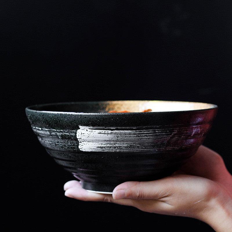 Retro Black Hat Bowl: Hand-Painted Ceramic Soup Elegance - FlaxLin Eco Textiles