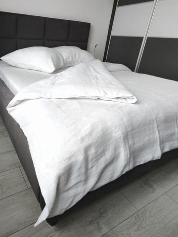 Snow White Soft Linen Bedding Set (The set includes 4 items of snow-white color) - Bedroom, Linen bedding set - FlaxLin Eco Textiles