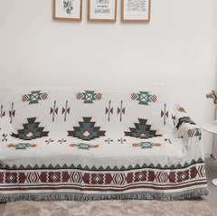 Versatile Ethnic Elegance: Cotton Sofa Towel & Multi-Use Carpet - FlaxLin Eco Textiles