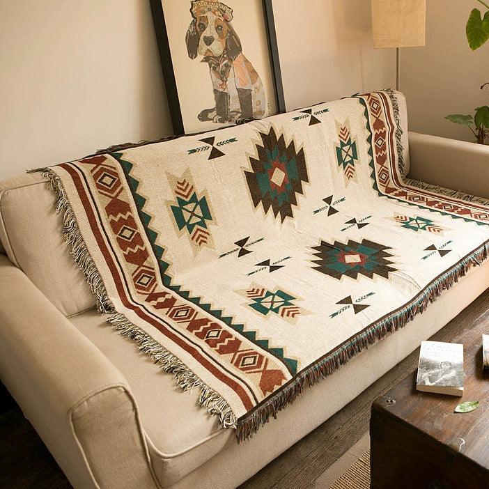 Vintage Americana: Casual Cotton Blanket Sofa Cover - FlaxLin Eco Textiles