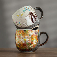 Whimsical Cat Hand-Painted Ceramic Milk Mug - FlaxLin Eco Textiles