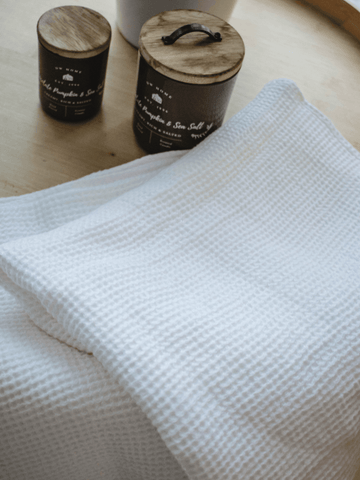 Bath snow white linen waffle towel - Towel - FlaxLin Eco Textiles